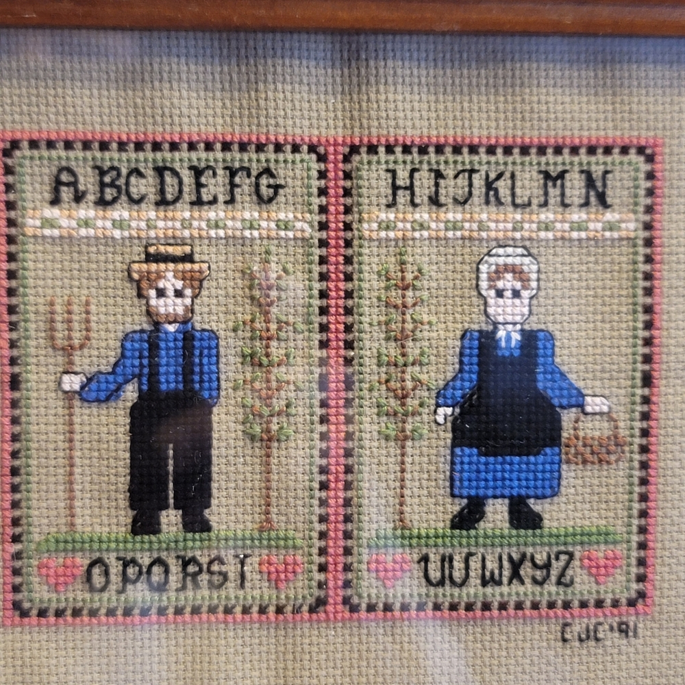 VTG Finished Framed Cross Stitch Folk Art
